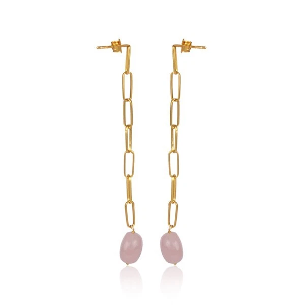 Pendientes largos de cadena de eslabones rectangulares abiertos chapados en oro en plata de ley Foto 2 de 4