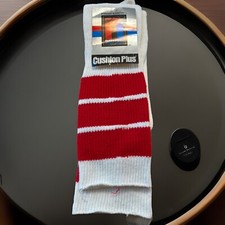 VTG Tube Socks Russell Football Sport Striped 9-15 White Red NOS 90's 80s USA