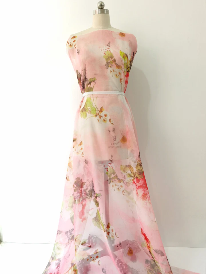 39 Inch X 58 Inch Vintage Floral Chiffon Fabric Soft Dress Hanfu Material 30D - Image 4 of 4