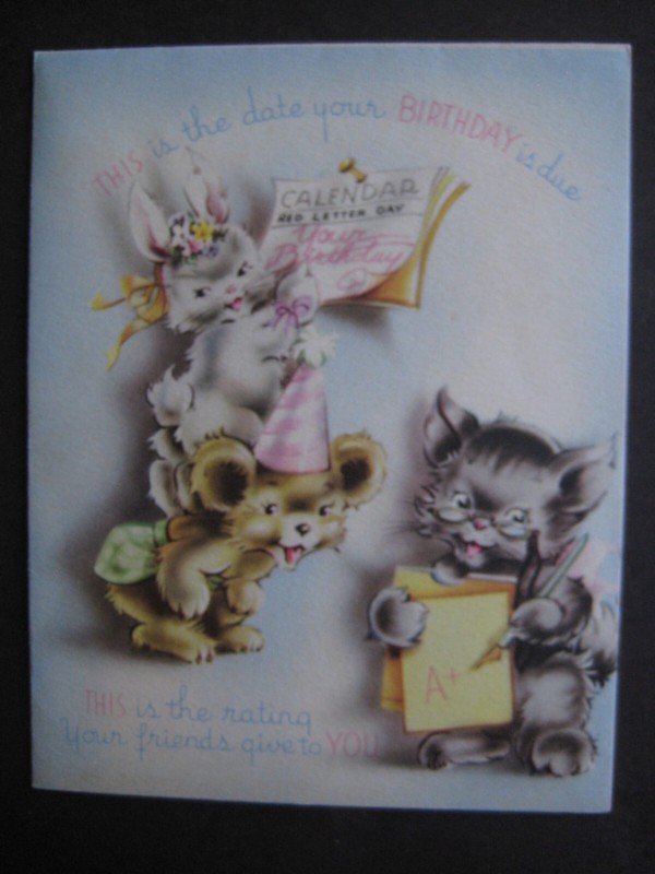 1940s vintage greeting card BIRTHDAY Cute Animal Birthday Party