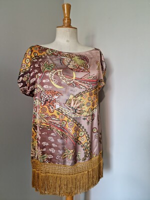 CRISTINAEFFE: WUNDERSCHÖNE TUNIKA BLUSE TOLLE PRINTS FRANSEN OCKER NEU