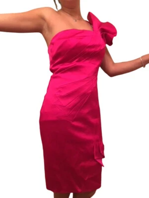 ROBE BUSTIER SATIN DE SOIE T 38 FUSHIA KAREN MILLEN POUR COCKTAIL SOIREE - Photo 1/3