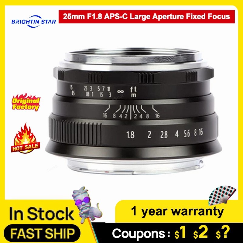 Brightin Star 25mm F1.8 APSC Large Aperture Fixed Focus lens for
