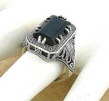 BLACK AGATE 925 SOLID STERLING SILVER DECO ANTIQUE STYLE RING    765Z