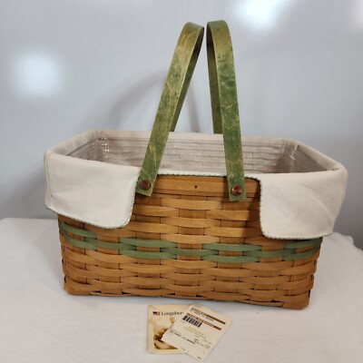 Longaberger 2009 Go Green Large Market Basket+Divided Prot+Linen