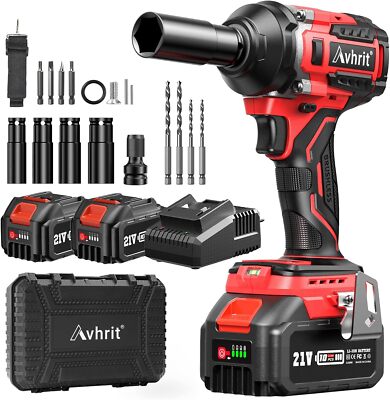 Avhrit 1/2'' Brushless Impact Wrench 700Nm 516Ft-lbs 2x4.0Ah Home Car Repair Kit