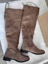Francesca's Knee High Platform Lace-up Zipper Thigh Boots  Brown Suede Size 6