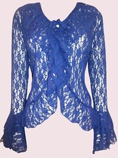 Eaonplus Dark Blue Floral Lace Bell sleeve Cover-up Jacket Sizes UK 18 to 32