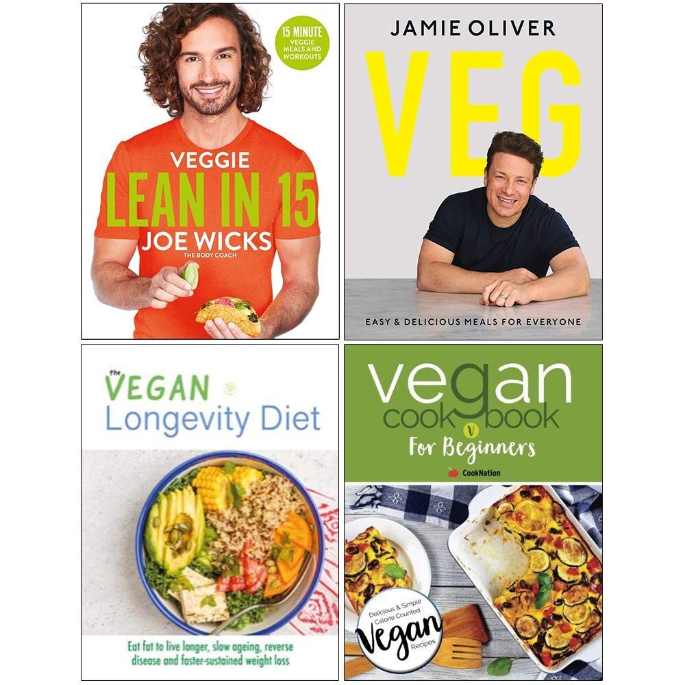 Veggie Lean in 15,Veg,Vegan Longevity,Vegan Cookbook 4 Books Collection Set