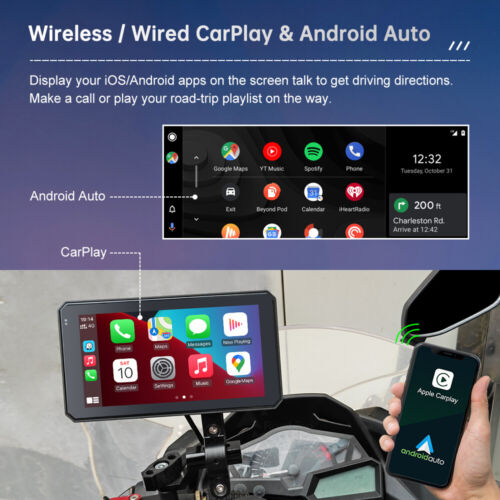 5.98" IPS Touch Screen Portable Motorcycle Navigator Wireless CarPlay Waterproof - Picture 3 of 8