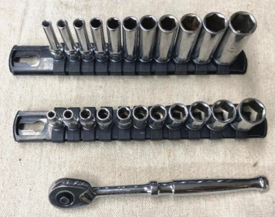 Tekton 1/4'' drive socket set 6 point deep & shallow SAE and ratchet used