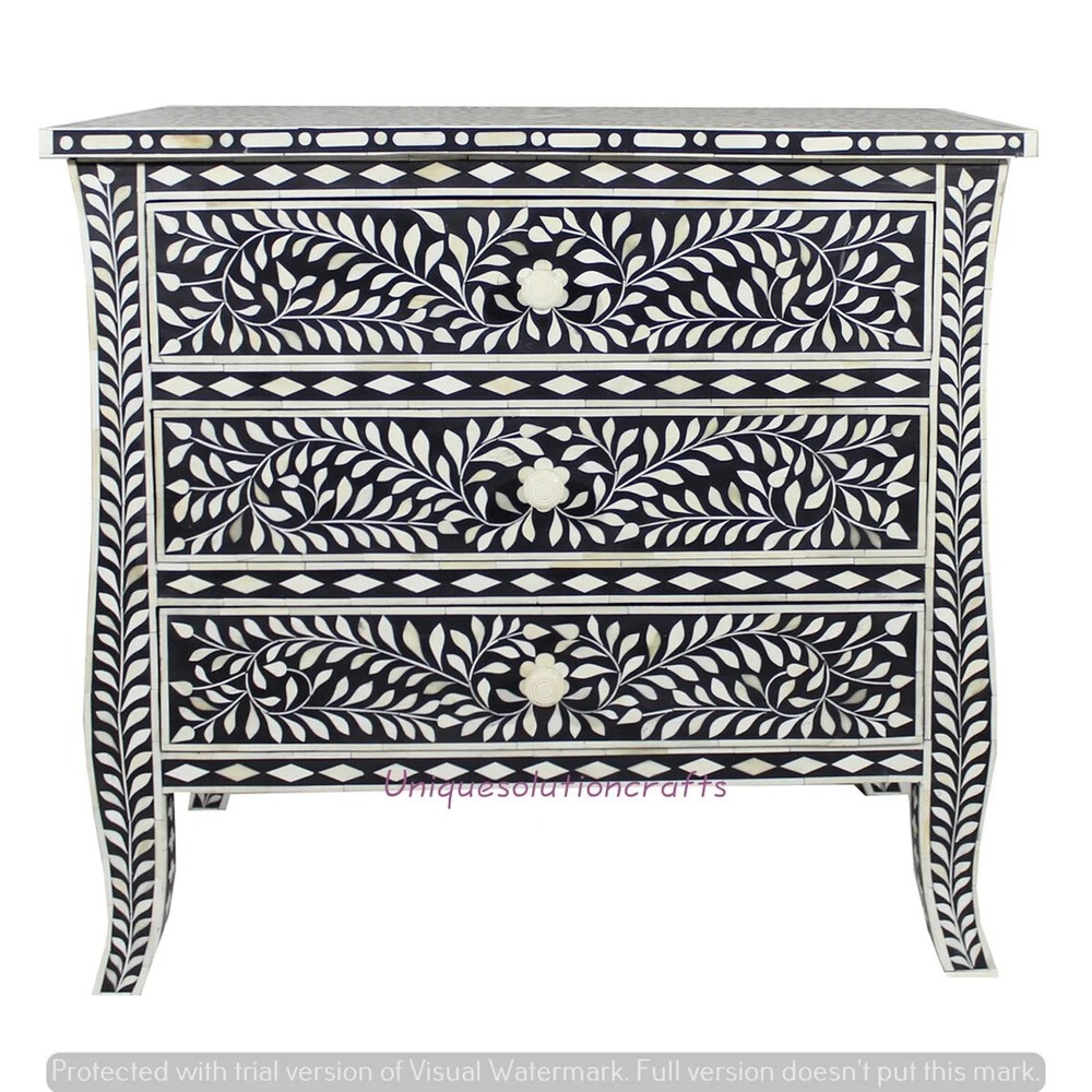 Bone inlay chest of drawers dresser bureau with intricate detailing