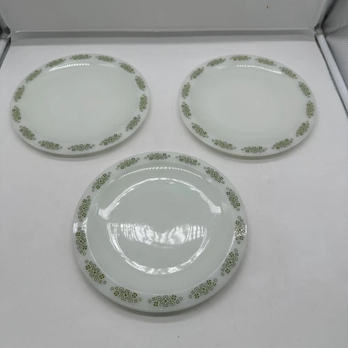 Set of 3 Vintage Anchor Hocking Placesetters Springwood 9" Plate White Green