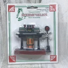 Traditions Holiday Village Resin Railroad Crossing Sign & Train Platform - NEW