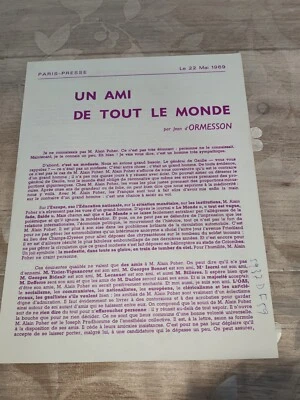 Rare Tracte ELECTION PRESIDENTIELLE 1969 Par Jean d'Ormesson Original Poher - Photo 1/2