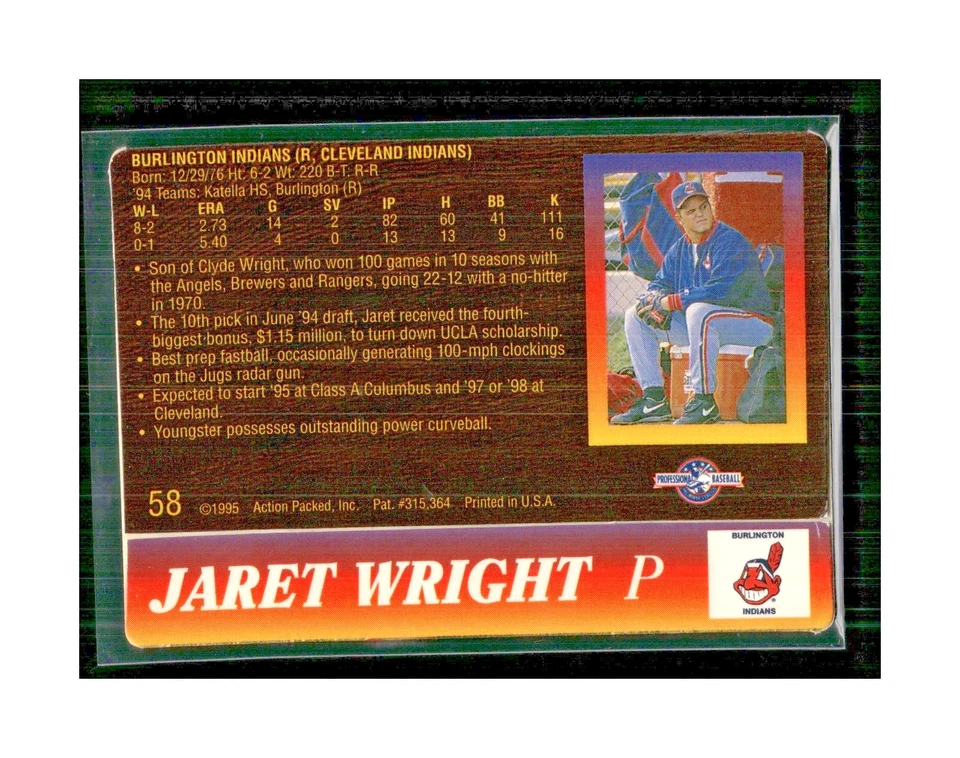 1995 Action Packed Minor League Jaret Wright #58 - Image 2 of 2