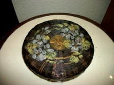 1920s Sewing Basket Rattan HP Floral Cottagecore Sally Patchin Era Antique