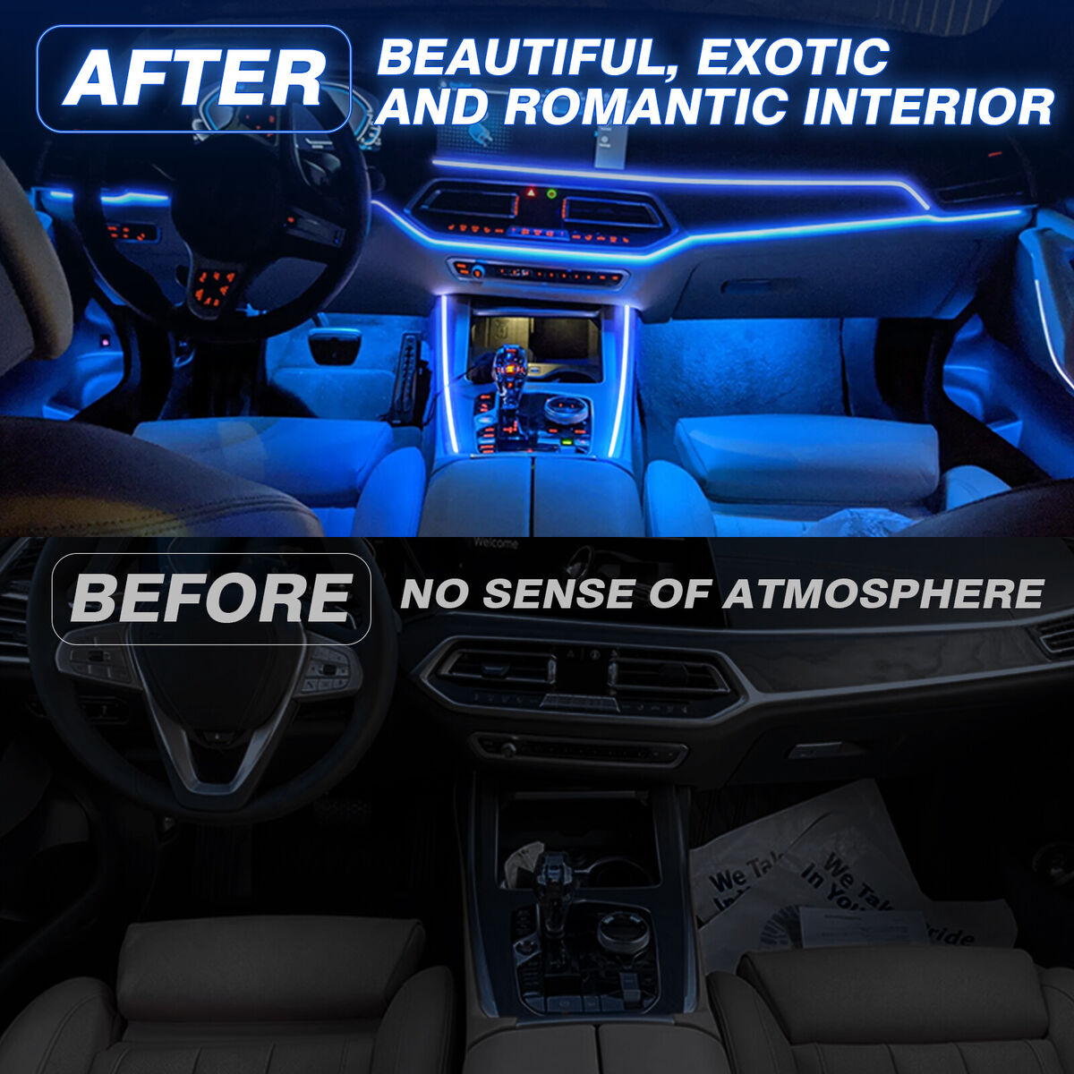 RGB 8 in 1 Interior Car LED Strip Lights 10M Led Accent Neon Decor Lighting  Kit