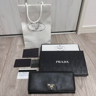 PRADA Prada Saffiano Black Long Wallet Authentic mit Tasche Geschenkpapier Ga...