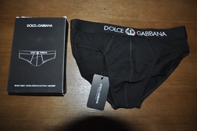 One Authentic New Men's Dolce Gabbana Black Cotton Blend Briefs
