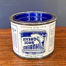 Rare Huberds Shoe Grease ERROR Can Upside Down Vintage Advertising Tin 1920s