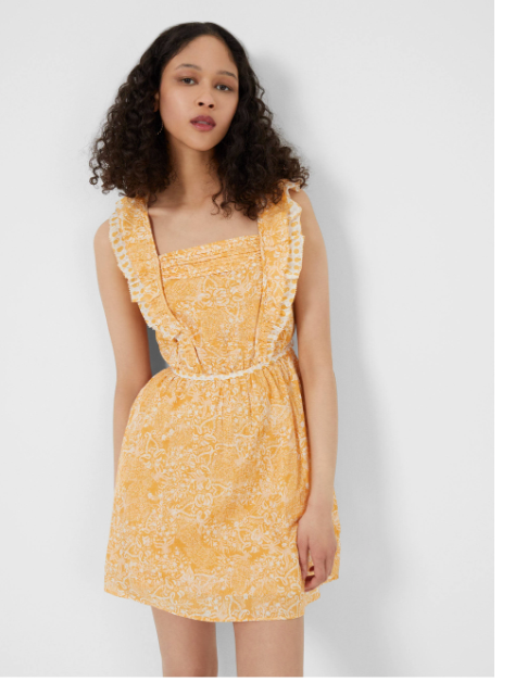 FRENCH CONNECTION ADENA METALLIC SQUARE NECK OAK BUFF MINI DRESS 10 US/ 14  UK | eBay