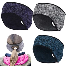 Winter Women's Ponytail Hole Headband Ears Warmer Hairband Gym Yoga Head Band US