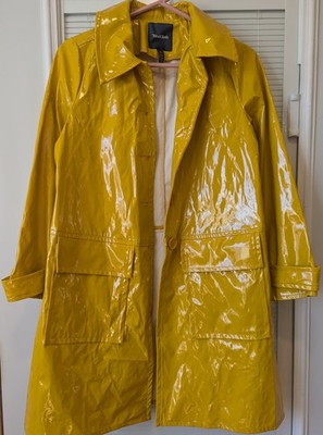 ModCloth Women's Yellow Patent Trench Coat Raincoat Small NWT Button Up