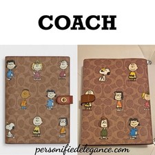 NEW Coach x Peanuts Signature Khaki Multi Coated Canvas Leather Notebook