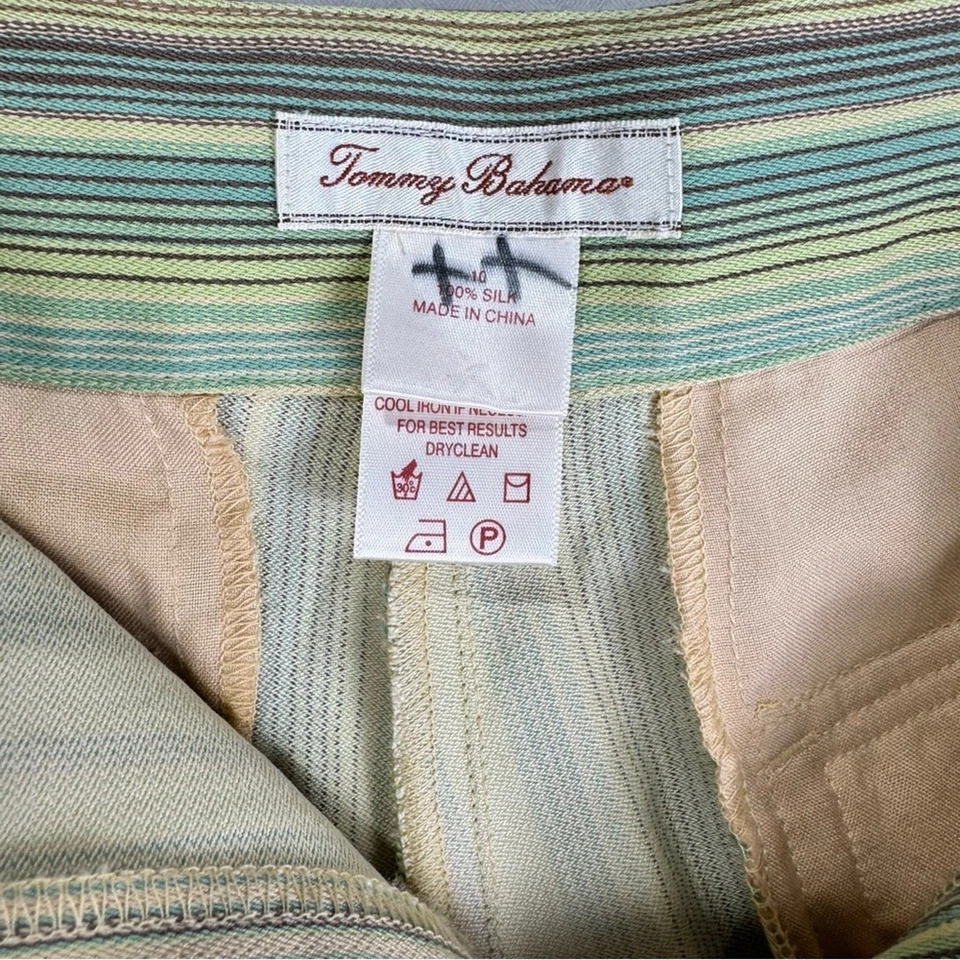 Calça capri feminina Tommy Bahama listrada verde/amarela seda tamanho 10 Coast - Imagem 3 de 4