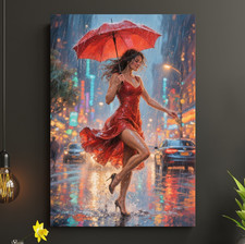 Frau mit Regenschirm im Regen