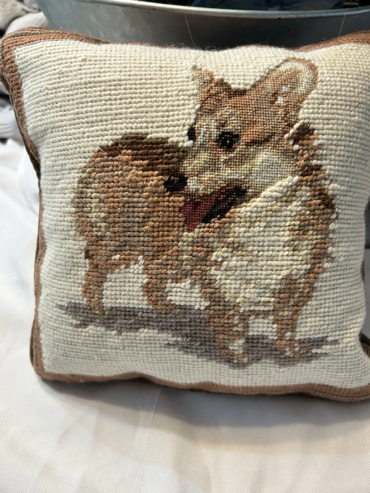 Needlepoint Corgi Pillow- 10 X9 Handmade - EUC - Image 2 of 4