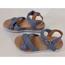Vionic Women's Reyna Wedge Sandals Size 10 Light Blue Leather Comfort Shoes