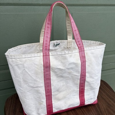 Vintage 80s LL Bean Boat & Tote Bag USA Canvas Beige Red Size S/M