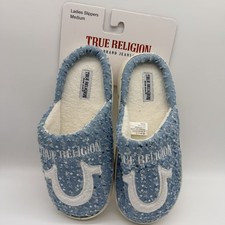 True Religion Women House Slippers Blue With Sequins Size Medium 6 1/2 - 7 1/2