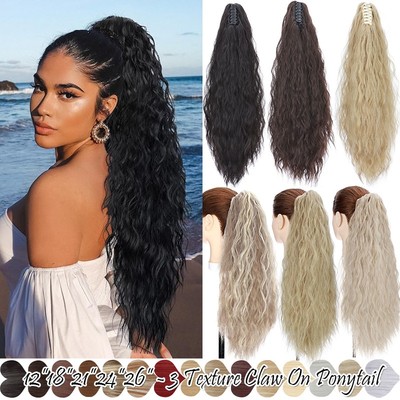 Wavy Claw Clip Ponytail Extension Black Layered Fluffy Pony Tails Thick as Human