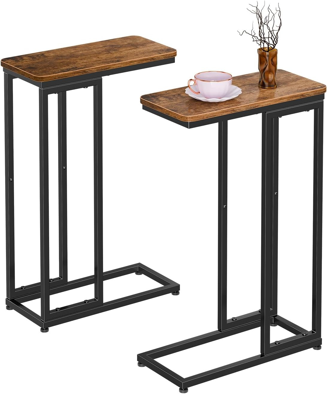 C Shaped Side Table, End Table Set of 2, Sofa Couch Table TV Tray for Living Roo