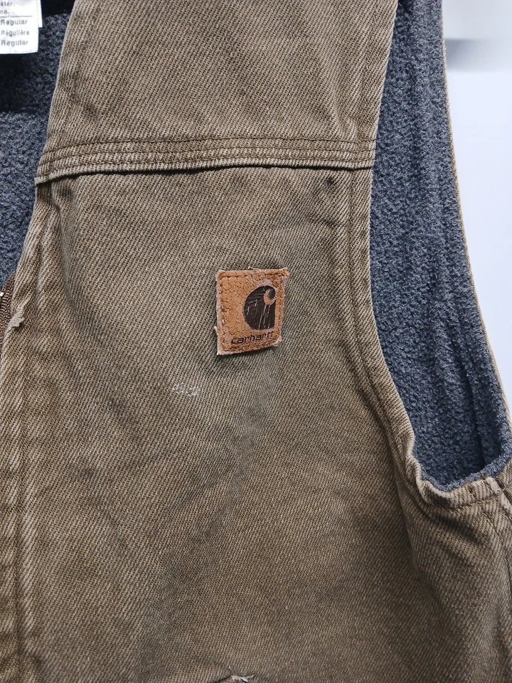 Chaleco Carhartt Para Hombres Pequeño Forrado de Vellón Ropa de Trabajo Bordado Cremallera Completa V19 BRK Foto 2 de 4