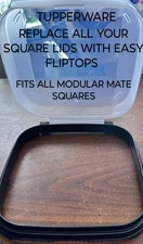 Tupperware Modular Mates Square Hinged Lid Clear and black EASY OPEN *LID ONLY*