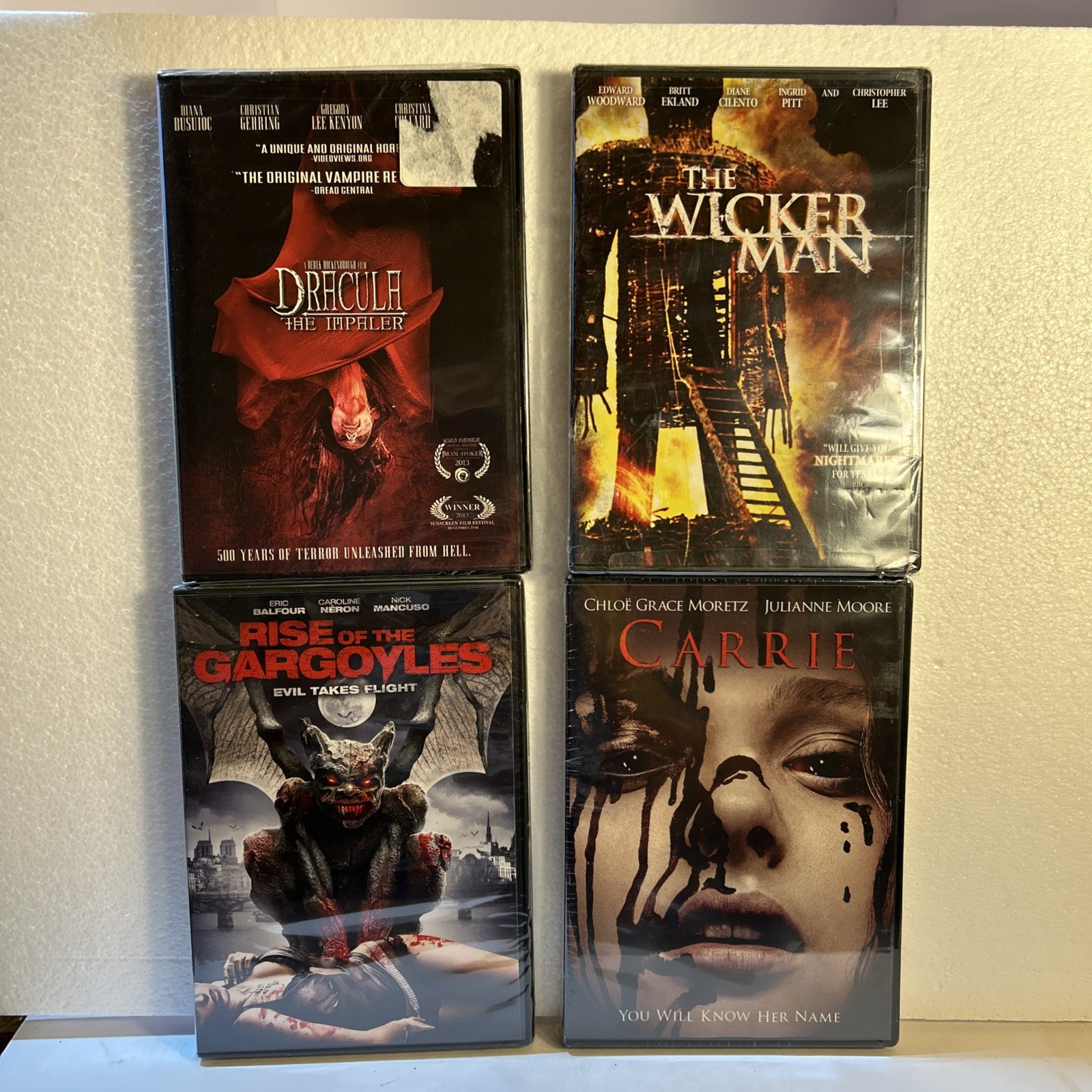 Carrie, Wicker Man, Rise Of The Gargolas, Dracula, The Impaler. Set Of 4 Sealed.