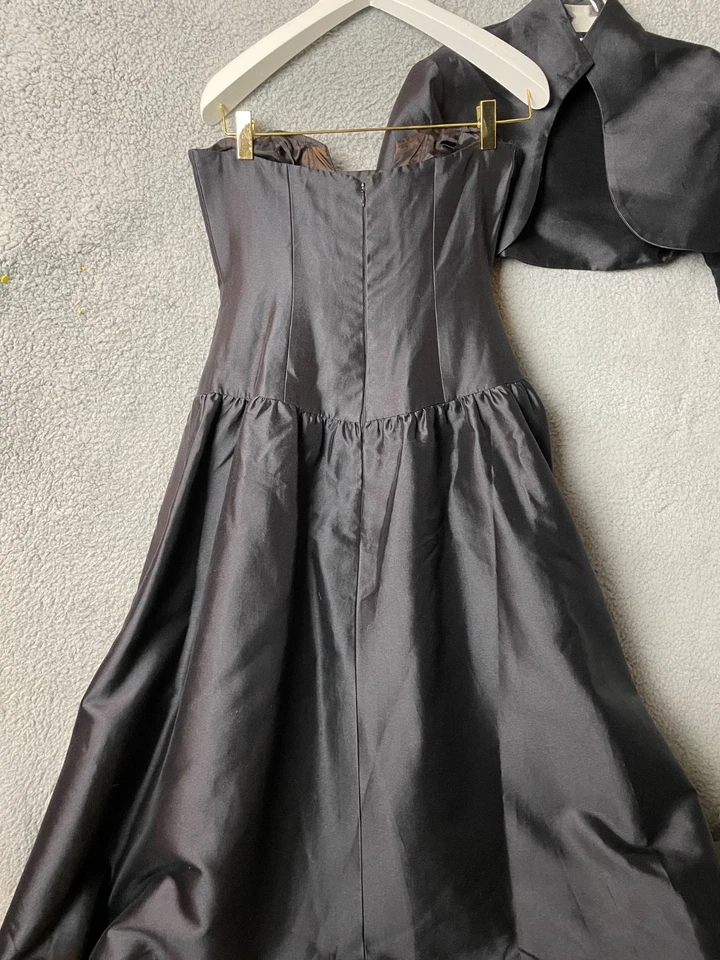 Vestido de Noche de Colección Rosa Taft Couture Negro Seda con Chaqueta Bolero Talla 10 Gala Formal Foto 3 de 4