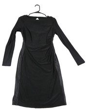Ralph Lauren LRL Dress 4 Women Black Sheath Ruched Satin Open Back Long Sleeves
