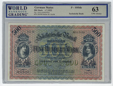 WBG 63 UNC Choice 1922 German States Sachsische Bank 500 Mark