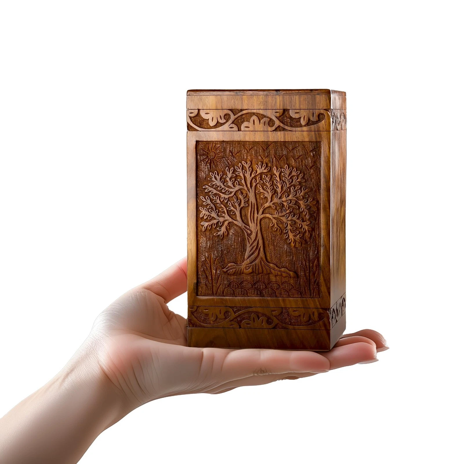 INTAJ Tree of Life Wooden Urn for Human Keepsake (20 lbs), Rosewood