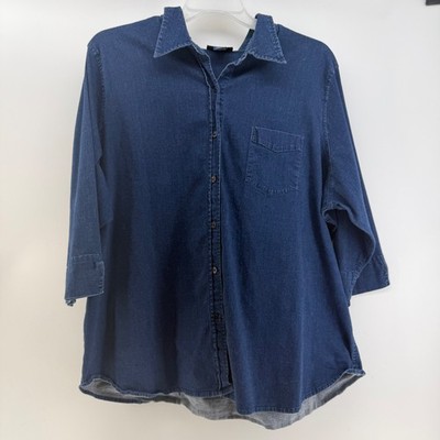 Venezia Denim Shirt Womens 26/28 Blue Dark Wash 3/4 Sleeve Button Down Western