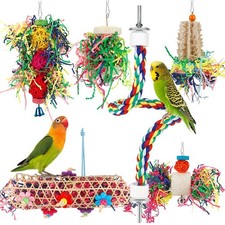 Foraging Bird Toys - Shredding Parakeet Toys with Rope Perch for Conure, Cock...