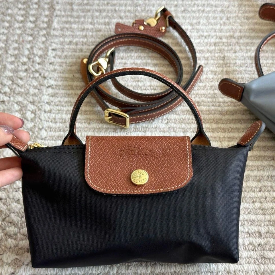 Longchamp Le Pliage XS Top Handle Mini Shoulder Bag Black New Leather Nylon