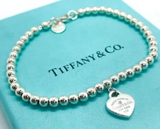 Tiffany  Co. Return to Tiffany Diamond Blue Enamel Heart Bead Bracelet 6.75"