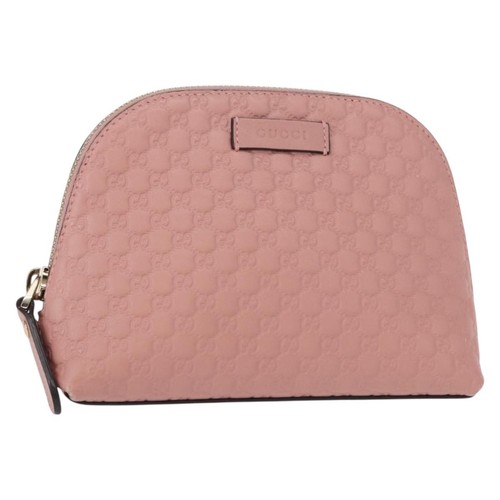 GUCCI Micro GG Supreme Pouch Leather outlet Pink Gold 449893 Auth 156138V