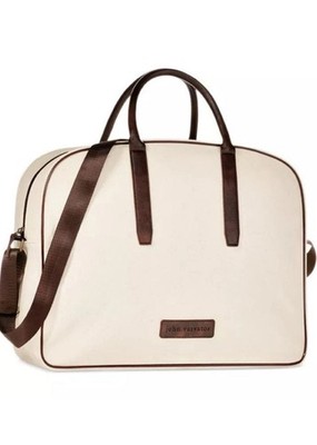 John Varvatos Beige Canvas Crossbody Messenger Large Travel Bag! NWT!